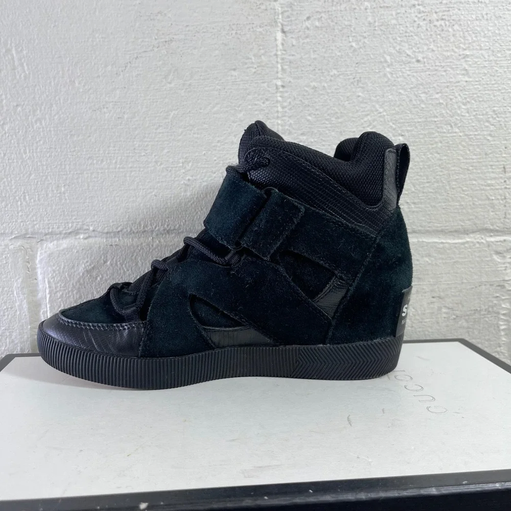 Sorel Out N About Black Sport Wedge Boots Shoes NL4928-010‎ Lace up Women's 7.5